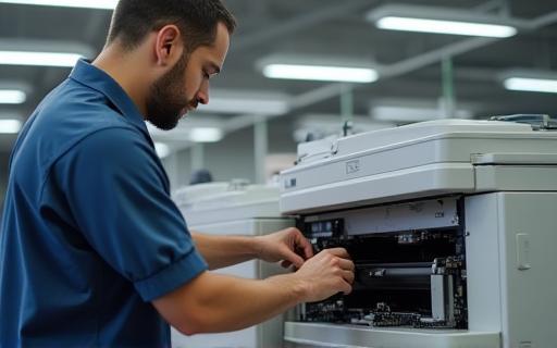 Technician repairing a business printer