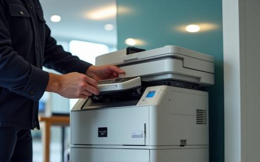 Technician installing a new printer
